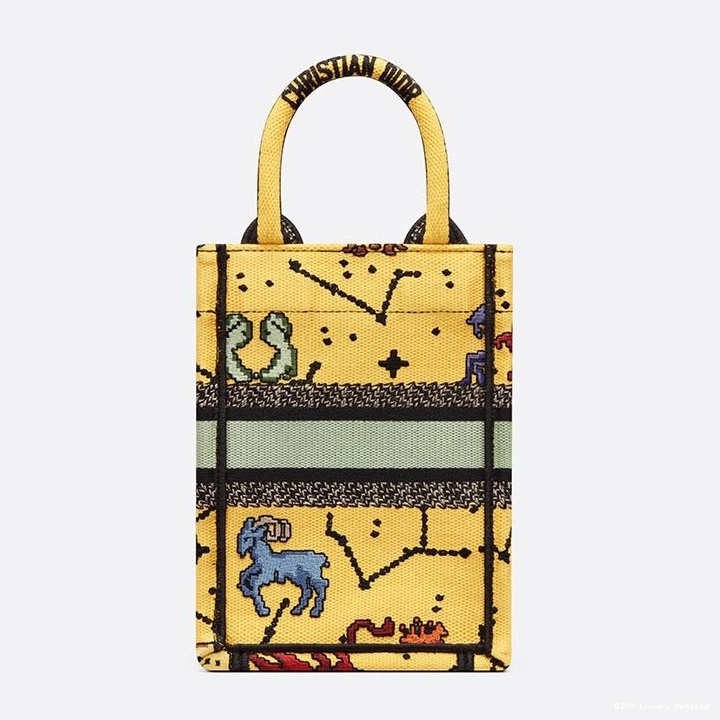 Cheap Canvas Motif Tote Pixel Zodiac Dior Book Yellow Miniature 0729 Luxury